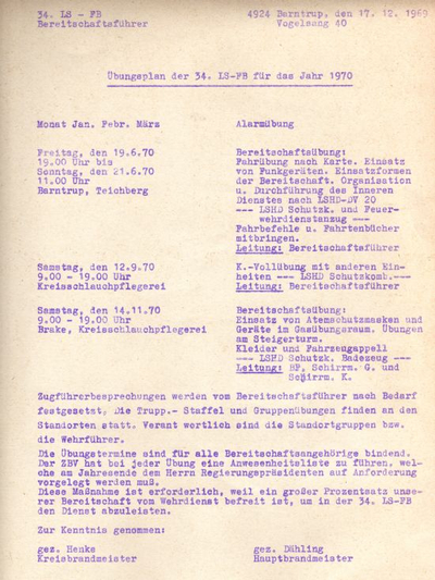 Dienstplan der 34. Luftschutz Feuerwehrbereitschaft